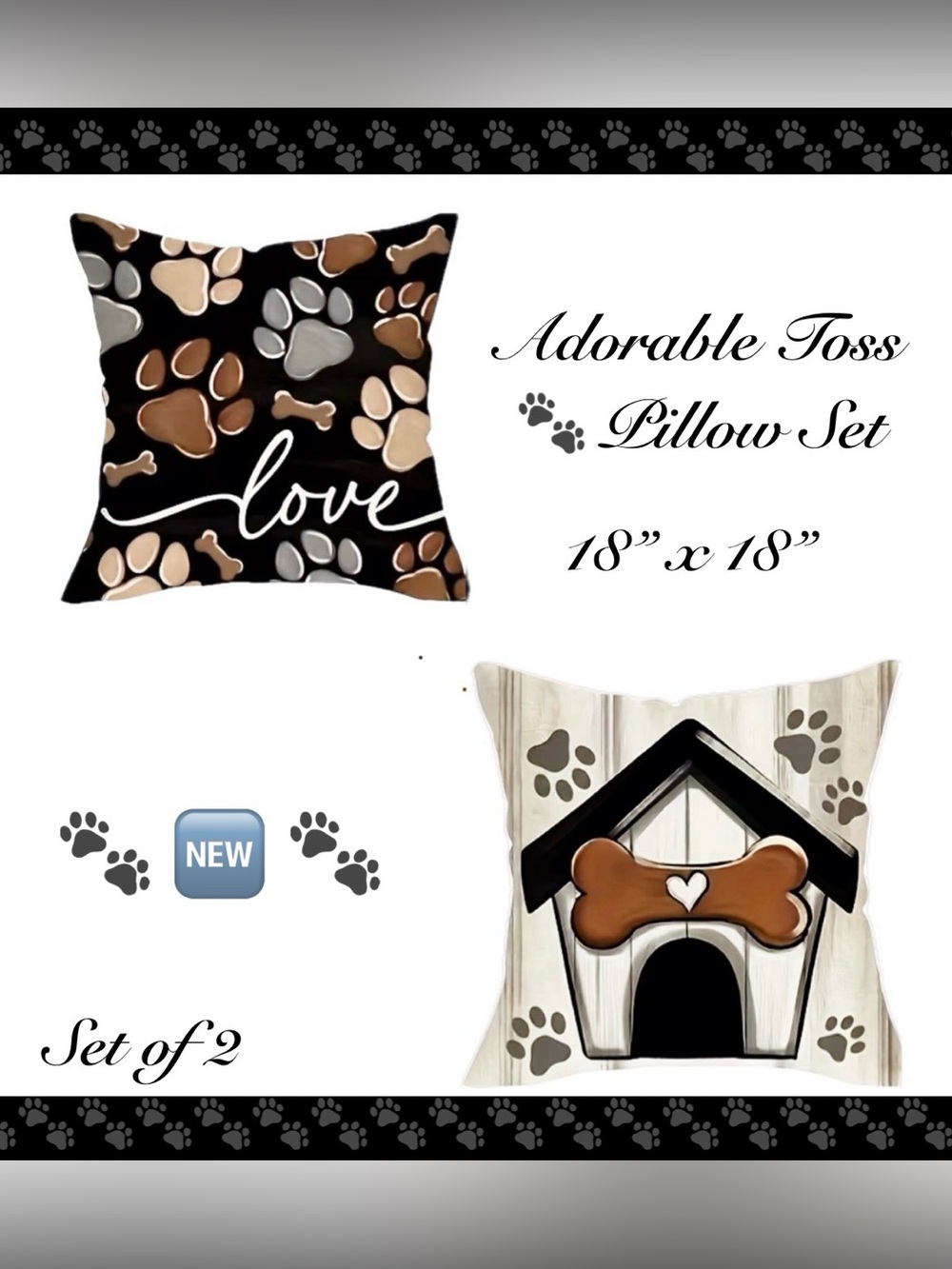 Dog Lovers Toss Pillow Set 18” x 18” set of 2 🐾🆕🐾